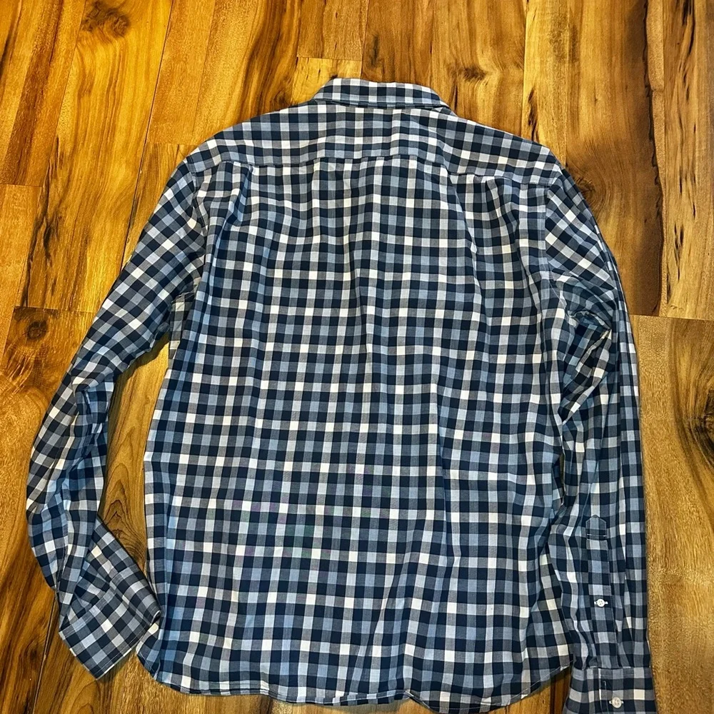 J.Crew Mens Slim Fit XL Blue White Gingham Button Down Shirt Secret Wash Cotton